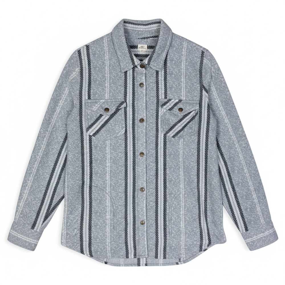 O'Neill Women's Large Zuma Super Fleece Gray Western Snap Shirt Shacket